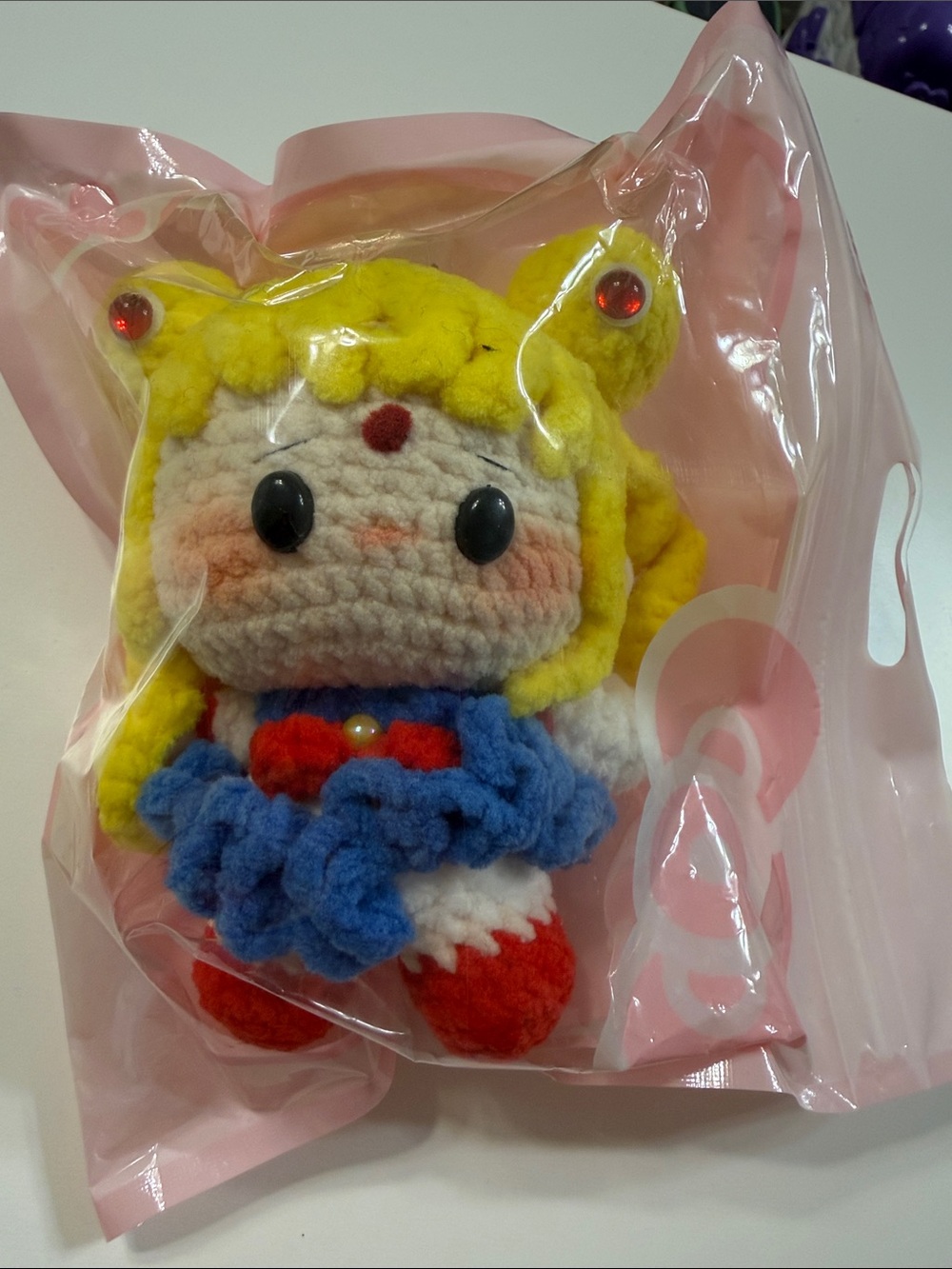 Plush Crochet Sailor Girl Toy - Yellow, Blue & Red